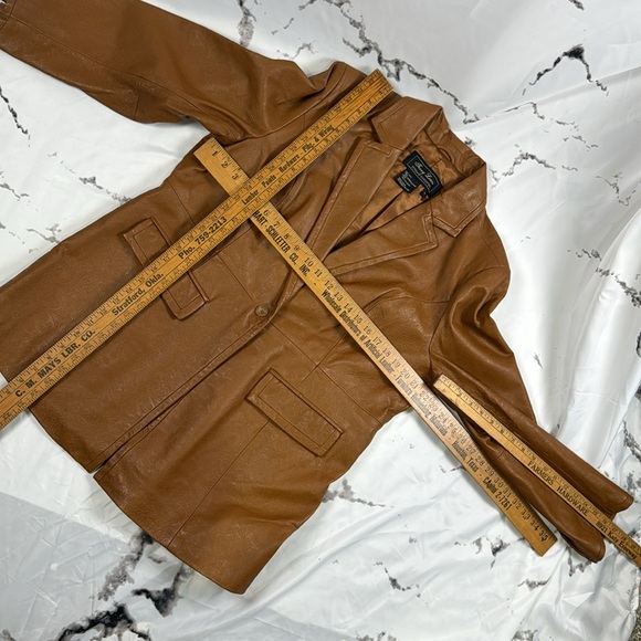 Terry Lewis Stiff Leather Jacket Embossed Paisley Pattern Single Button Lined - Picture 10 of 10